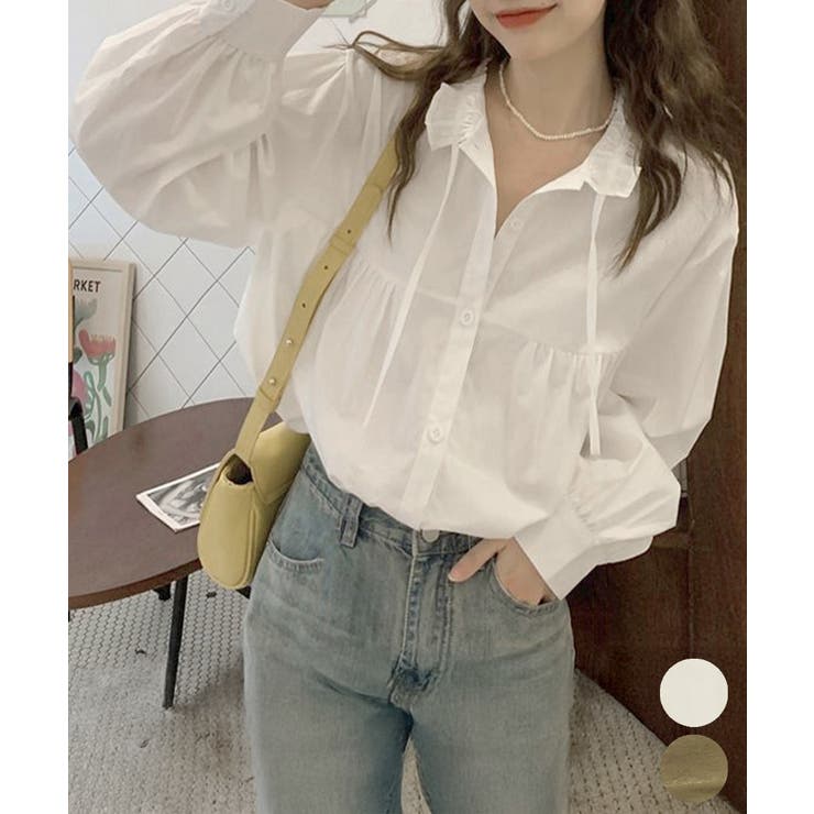 フリル衿ブラウス 長袖タックシャツ韓国風 | Miniministore | 詳細画像1 