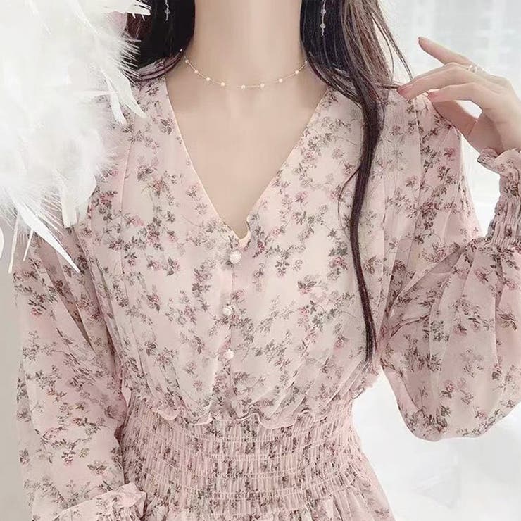 ウエストシャーリング花柄ロングワンピース[品番：II000008987
