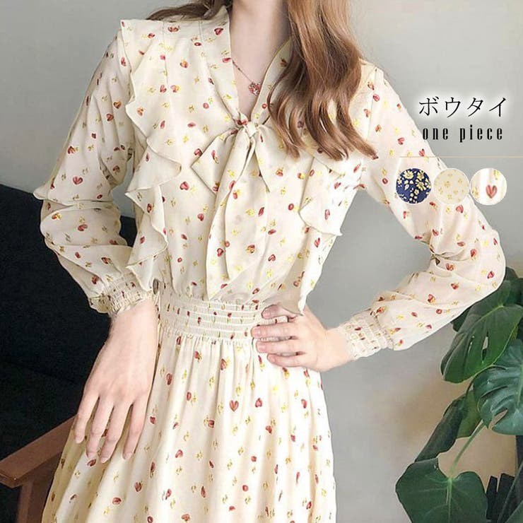 小花柄ボウタイワンピース ハイウエスト | Miniministore | 詳細画像1 