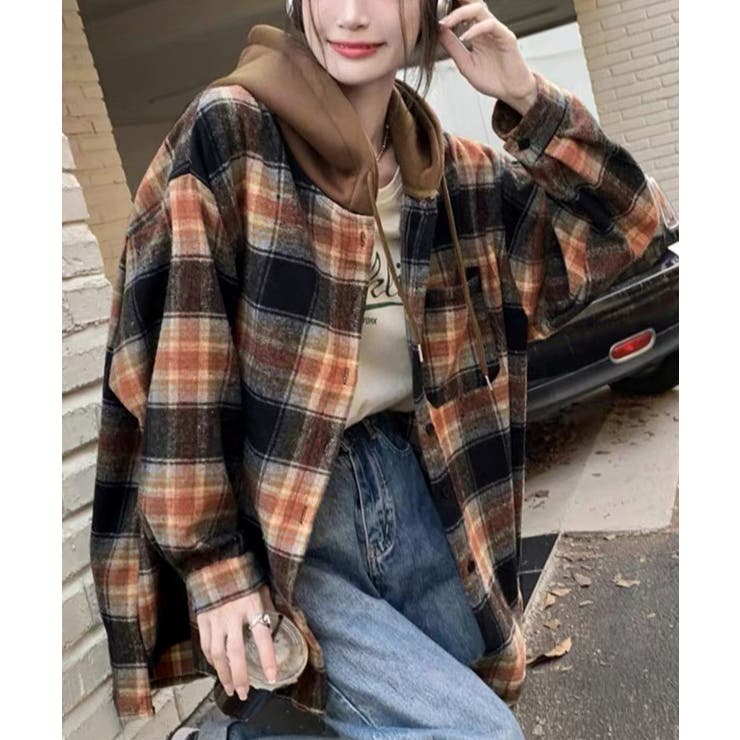 チェックフードシャツ レイヤード風シャツ | Miniministore | 詳細画像11 