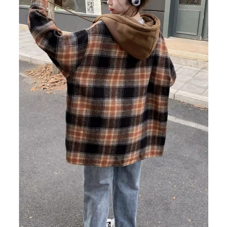 チェックフードシャツ レイヤード風シャツ | Miniministore | 詳細画像12 