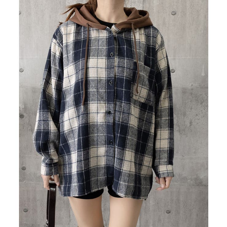 チェックフードシャツ レイヤード風シャツ | Miniministore | 詳細画像16 