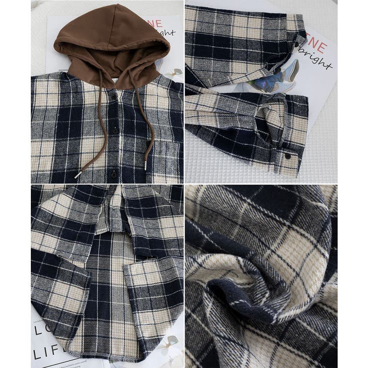 チェックフードシャツ レイヤード風シャツ | Miniministore | 詳細画像25 