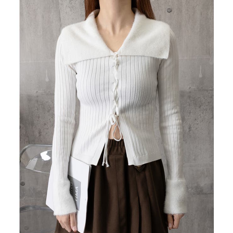 レースアップ リブニットトップス 着やせ | Miniministore | 詳細画像13 