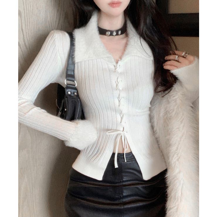 レースアップ リブニットトップス 着やせ | Miniministore | 詳細画像5 