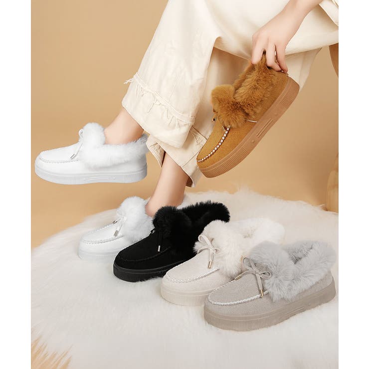 ふわふわファー厚底リボンモカシンシューズ | Miniministore | 詳細画像1 