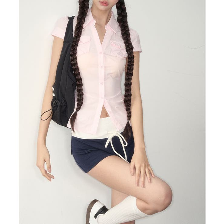 シャーリングブラウスチェック柄シャツ半袖 | Miniministore | 詳細画像18 