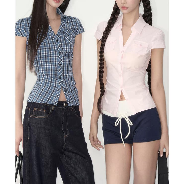 シャーリングブラウスチェック柄シャツ半袖 | Miniministore | 詳細画像22 