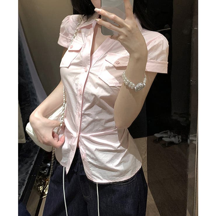シャーリングブラウスチェック柄シャツ半袖 | Miniministore | 詳細画像7 