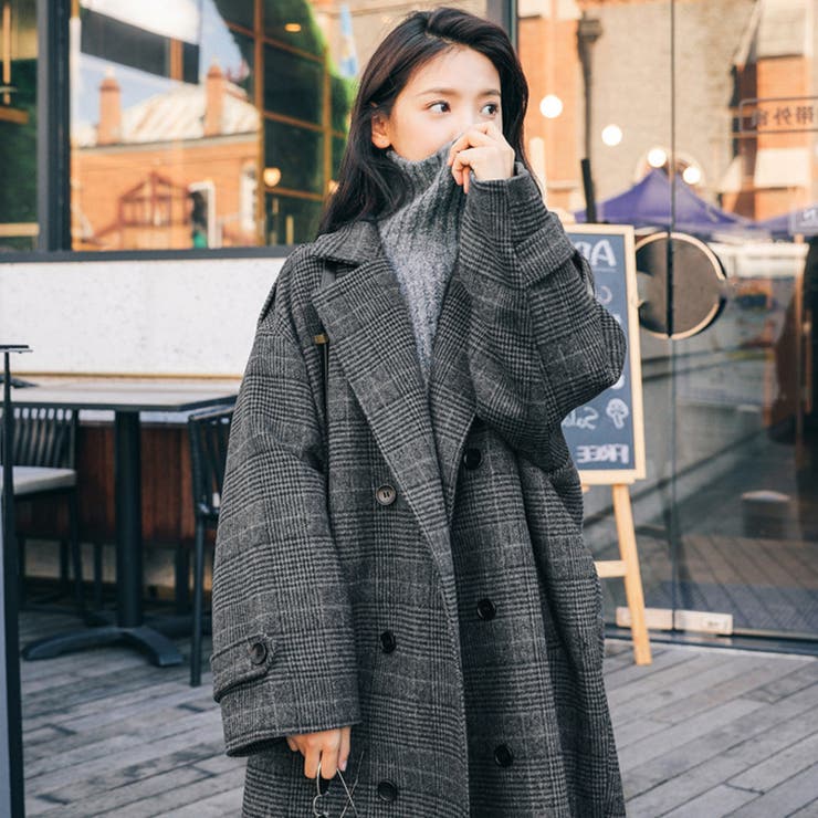 韓国版のウールのコートの女冬を厚くして中の長いチェックのダッフル