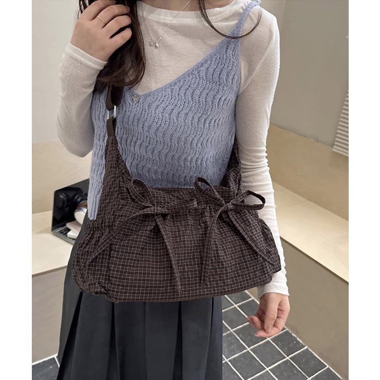 ブラウン | 軽いチェック柄ショルダーバッグレディース | Miniministore