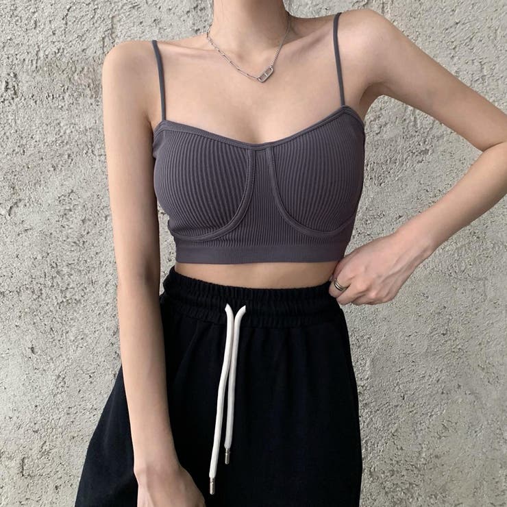 チャコールグレー | リブキャミソールパッド付き レディース | Miniministore
