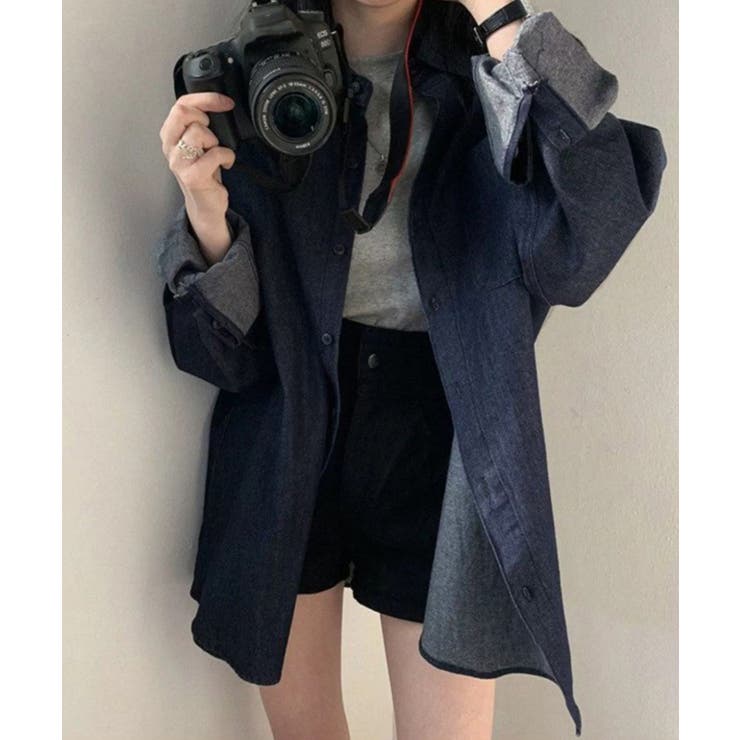 ネイビー | ビッグデニムシャツレディース重ね着お洒落 | Miniministore