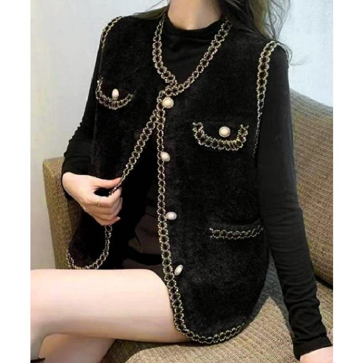 ブラック | モヘア風ニットベストレディース韓国風秋服 | SUNSHINE CLOSET