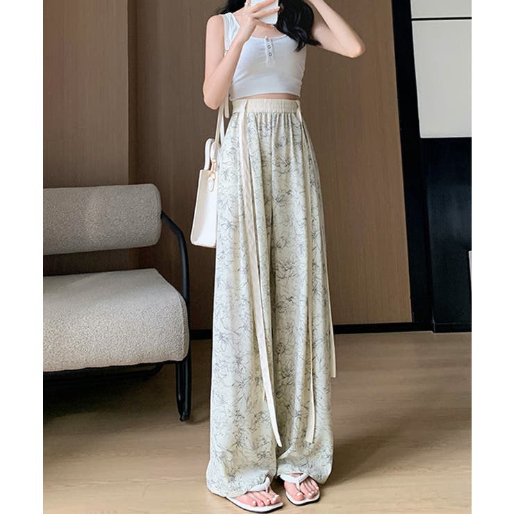 総柄ワイドパンツレディースウエストリボン | Miniministore | 詳細画像3 