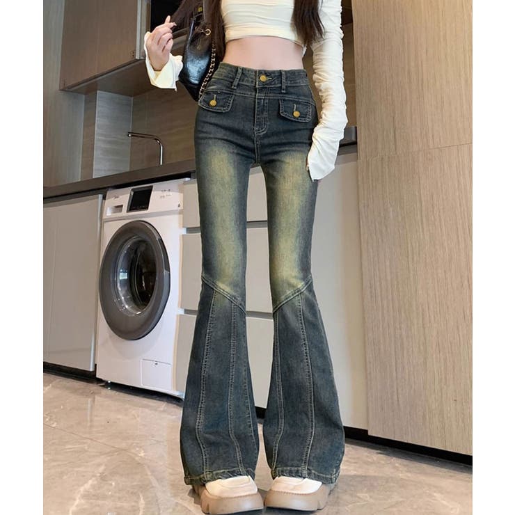 レトロ セミフレアデニムパンツレディース | Miniministore | 詳細画像1 