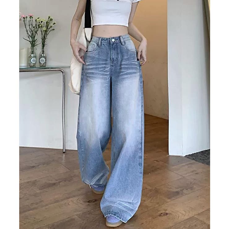 卸し売り購入 ウォッシュ加工デニムパンツ ワイドデニム[品番：II000012528 パンツ