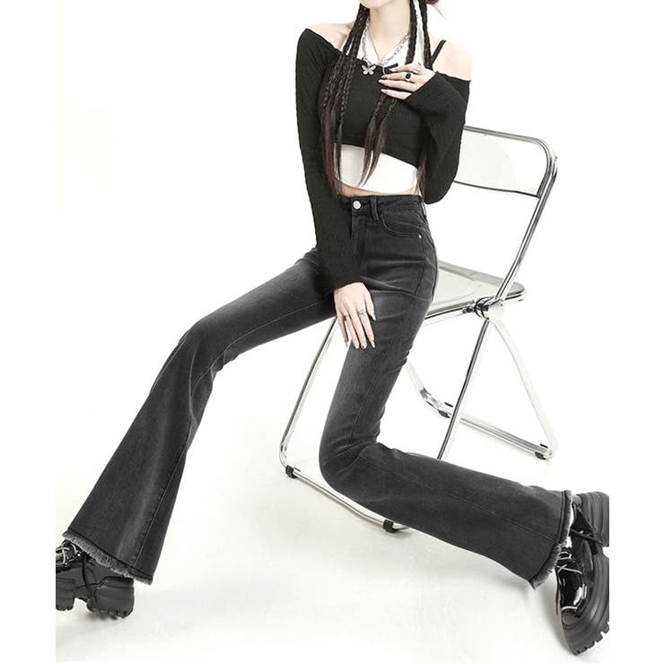 セミフレアデニムパンツ美脚フリンジパンツ | Miniministore | 詳細画像10 