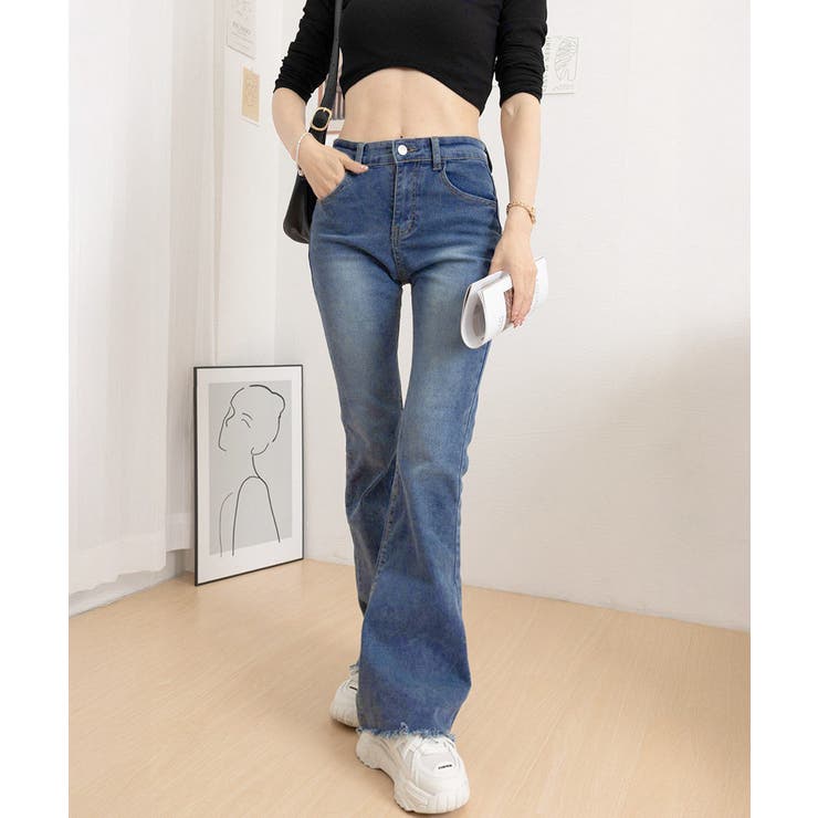 セミフレアデニムパンツ美脚フリンジパンツ | Miniministore | 詳細画像17 