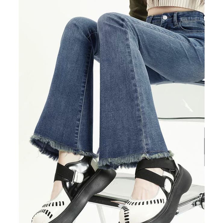 セミフレアデニムパンツ美脚フリンジパンツ | Miniministore | 詳細画像3 