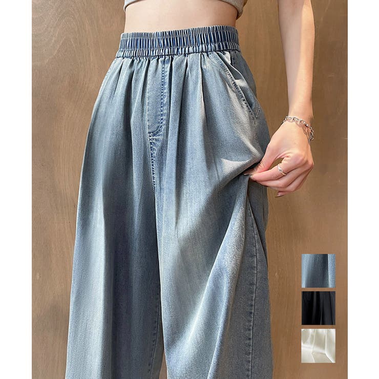 美脚デニム風ワイドパンツタック入りパンツ | Miniministore | 詳細画像1 