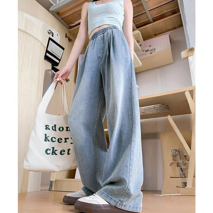 美脚デニム風ワイドパンツタック入りパンツ | Miniministore | 詳細画像15 