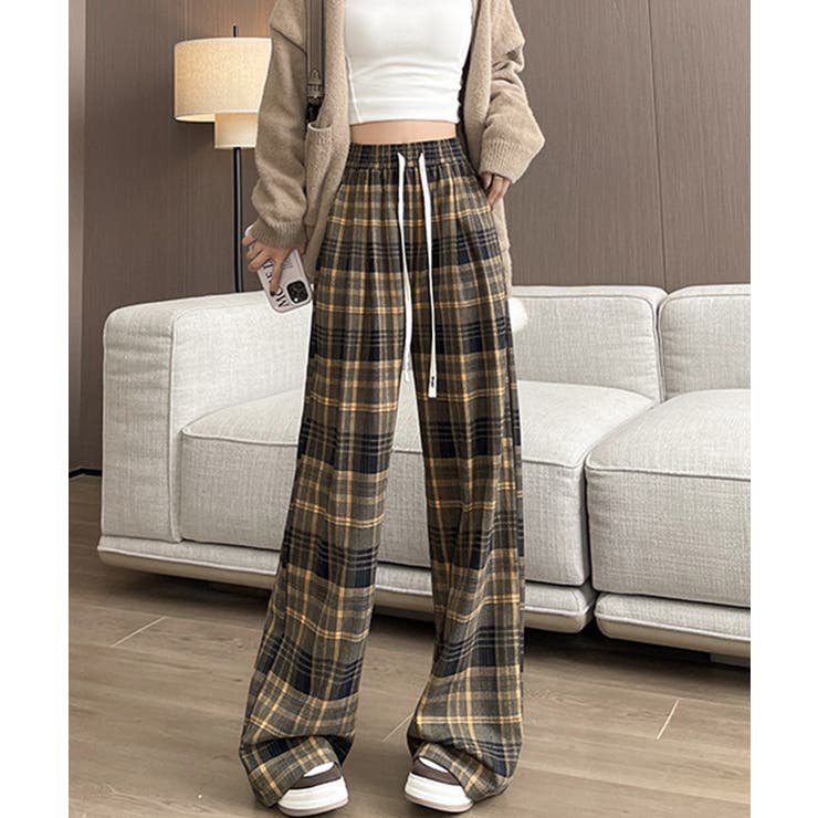 チェック柄パンツハイウエストワイドパンツ | Miniministore | 詳細画像12 