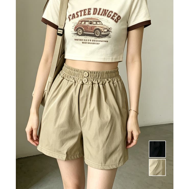 ハイウエストショートパンツ 美脚見え無地 | Miniministore | 詳細画像1 