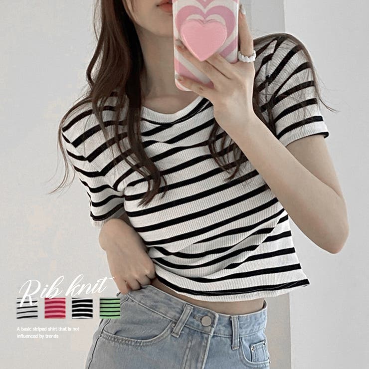 tシャツ ボーダーリブＴシャツ レディース ボーダーtシャツ ボーダー tシャツ レディース 半袖 リブ