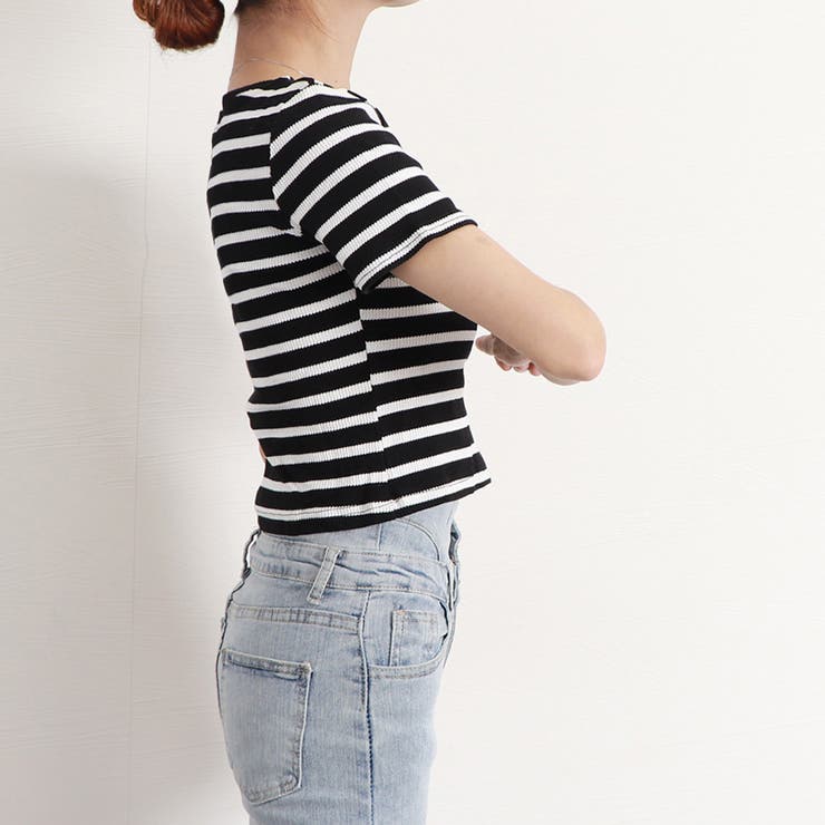 tシャツ Border mini top レディース Mini border tee - CHARCOAL – NŌDAS ONLINE STORE