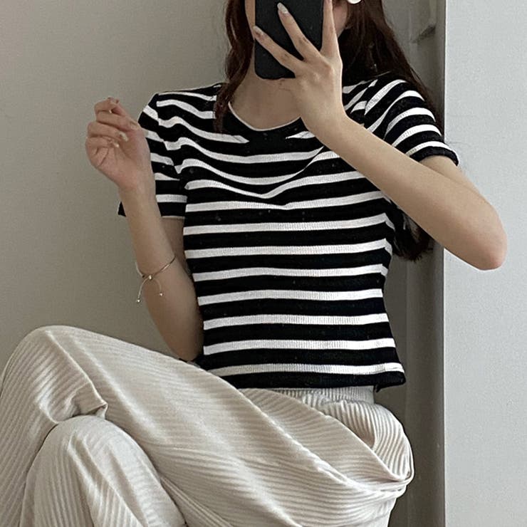 リブ編みニットレディースボーダーTシャツ | Miniministore | 詳細画像5 