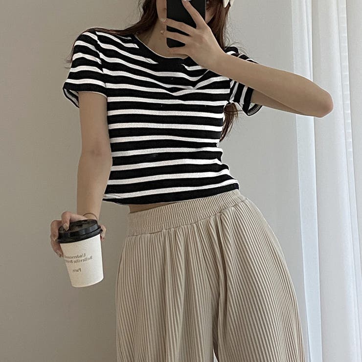 リブ編みニットレディースボーダーTシャツ | Miniministore | 詳細画像6 