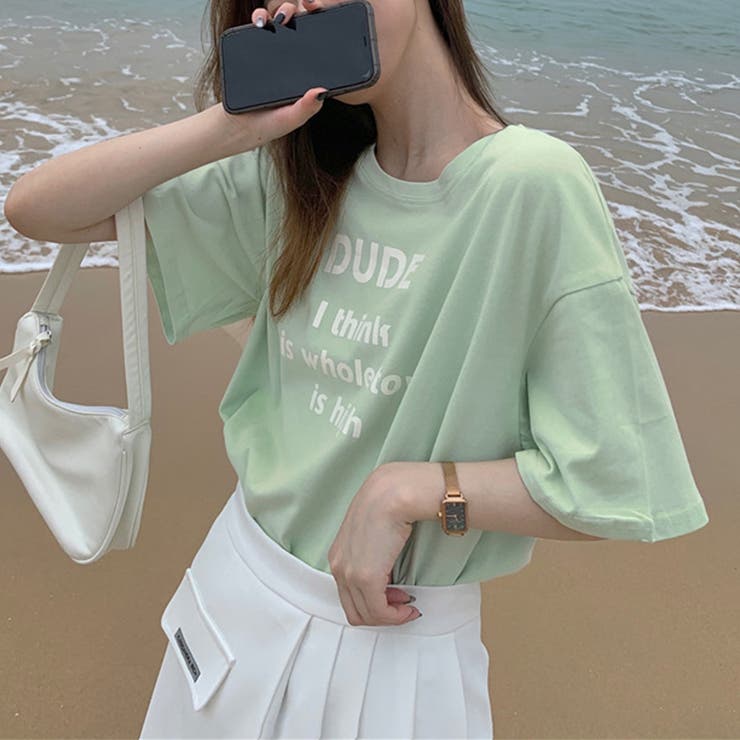 英字ロゴプリント半袖Tシャツスリット入り | Miniministore | 詳細画像14 