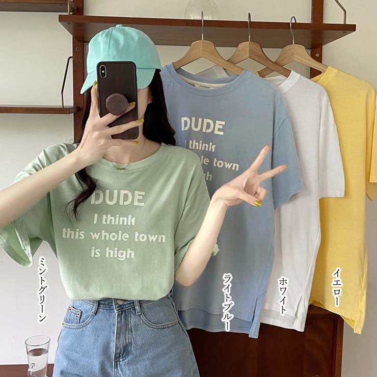 英字ロゴプリント半袖Tシャツスリット入り | Miniministore | 詳細画像2 