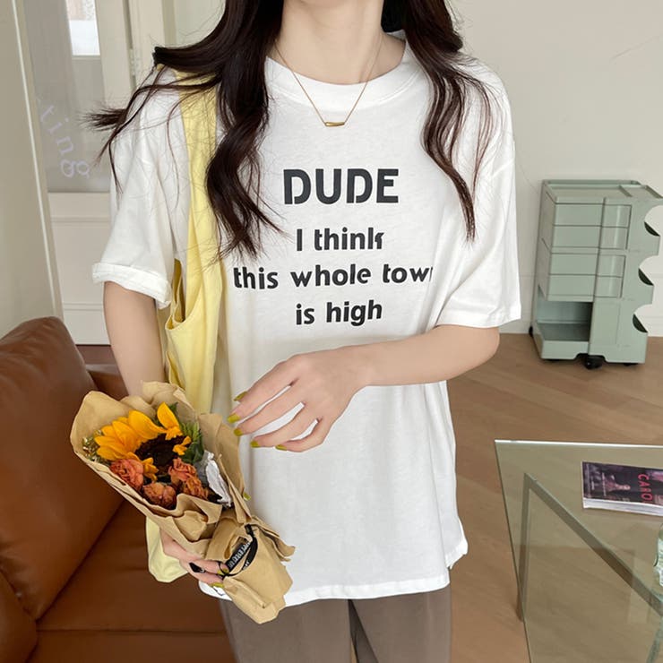 英字ロゴプリント半袖Tシャツスリット入り | Miniministore | 詳細画像5 