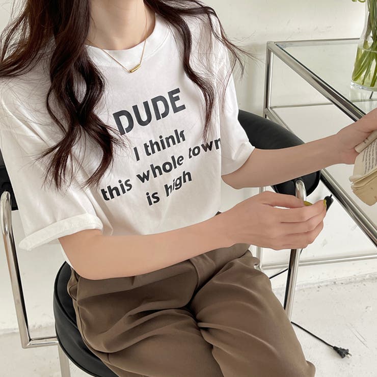 英字ロゴプリント半袖Tシャツスリット入り | Miniministore | 詳細画像6 
