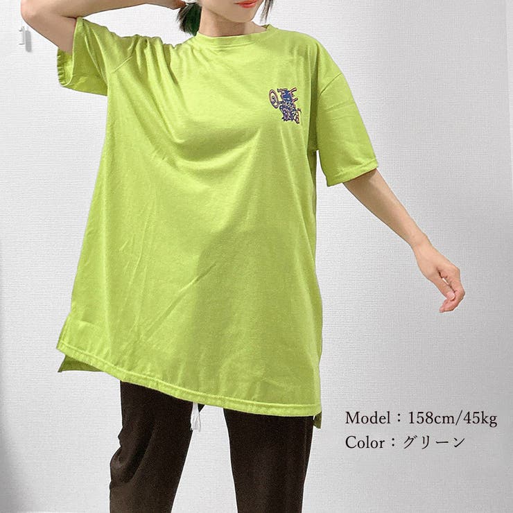 プリントTシャツ チュニックロンt 半袖[品番：II000010708