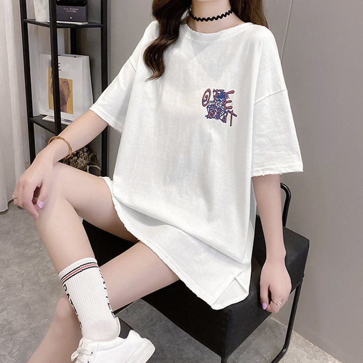 プリントTシャツ チュニックロンt 半袖[品番：II000010708