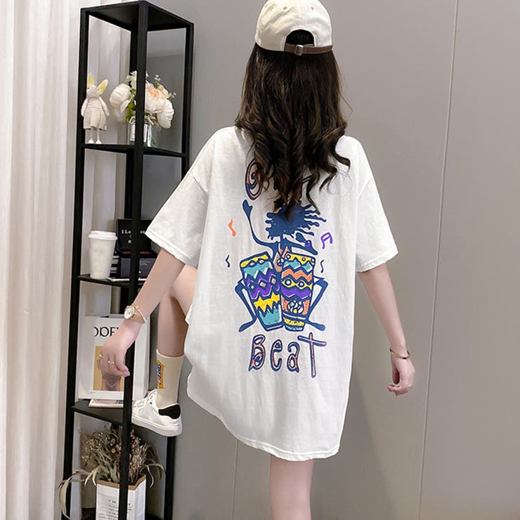 プリントTシャツ チュニックロンt 半袖[品番：II000010708