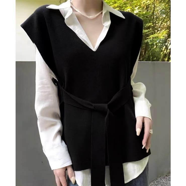 ベルト付きニットベストニットジレVネック | Miniministore | 詳細画像3 