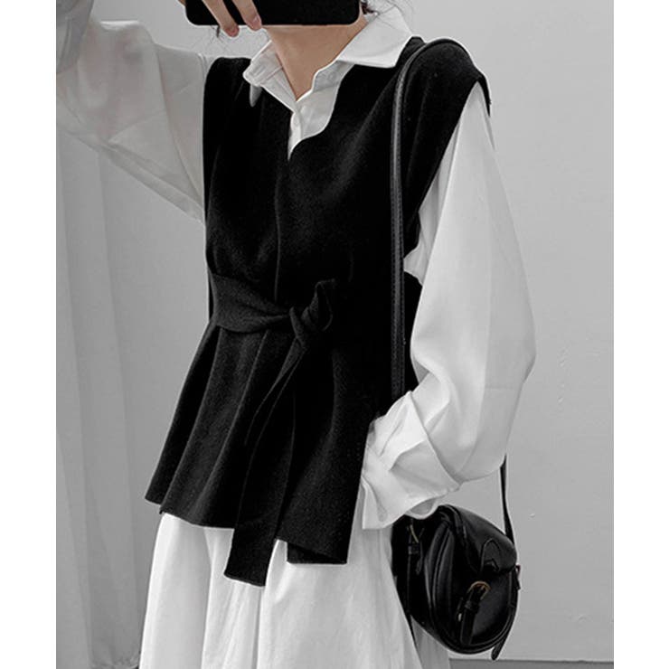 ベルト付きニットベストニットジレVネック | Miniministore | 詳細画像5 