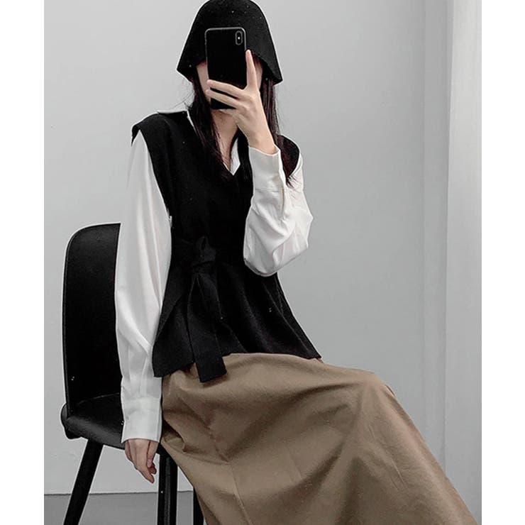 ベルト付きニットベストニットジレVネック | Miniministore | 詳細画像6 