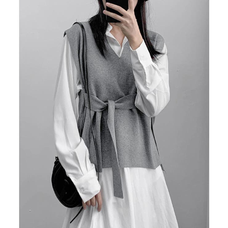 ベルト付きニットベストニットジレVネック | Miniministore | 詳細画像7 