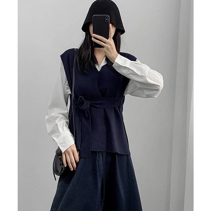 ベルト付きニットベストニットジレVネック | Miniministore | 詳細画像8 