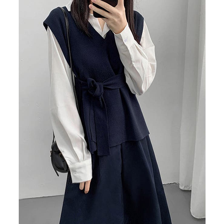 ベルト付きニットベストニットジレVネック | Miniministore | 詳細画像9 