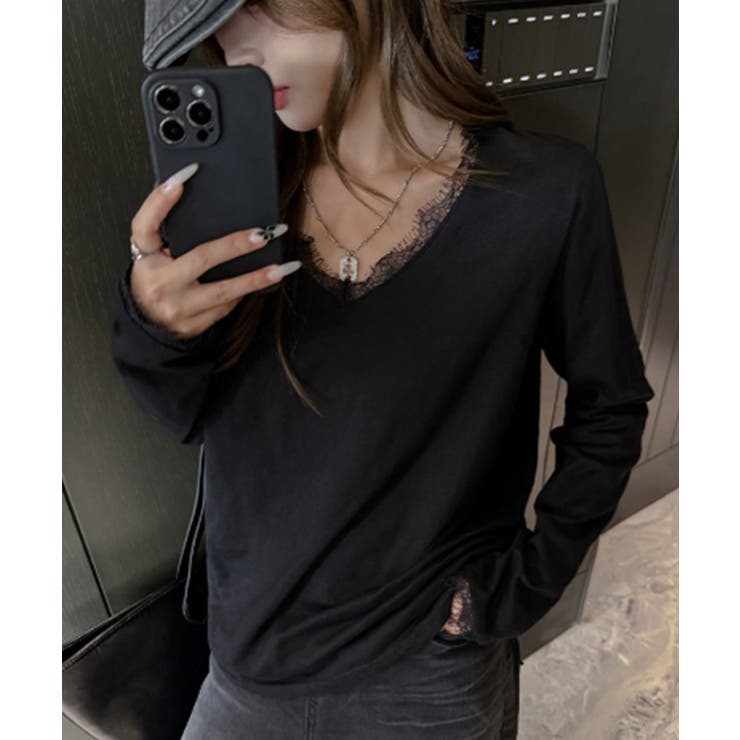 レース長袖トップスVネックカットソー秋服 | Miniministore | 詳細画像13 