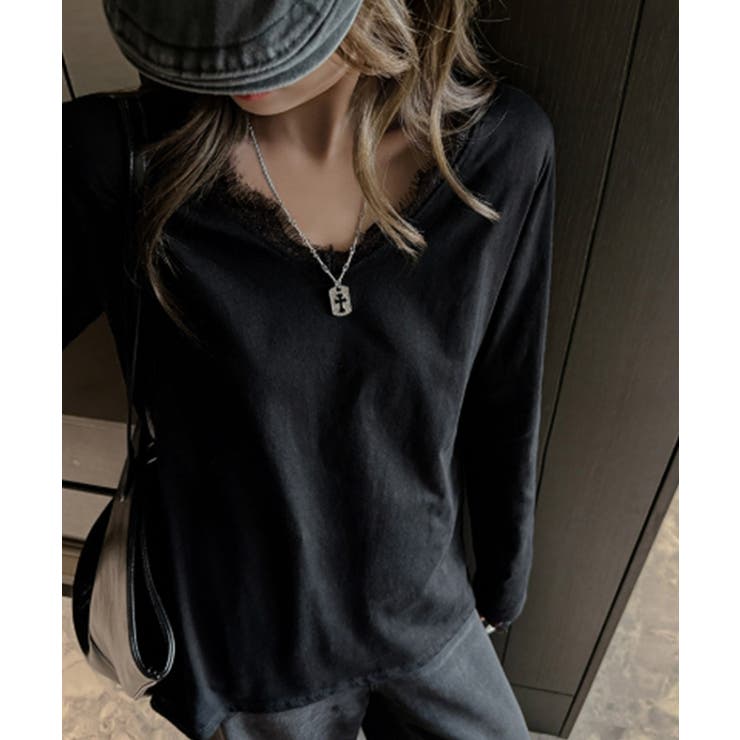 レース長袖トップスVネックカットソー秋服 | Miniministore | 詳細画像14 