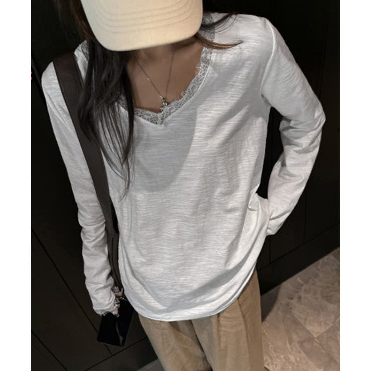 レース長袖トップスVネックカットソー秋服 | Miniministore | 詳細画像16 