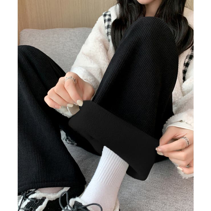 ブラック | 裏起毛 コーデュロイパンツ ハイウエスト | SUNSHINE CLOSET