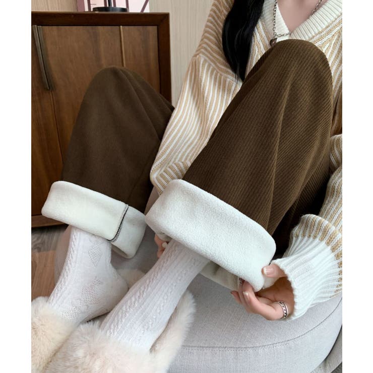 カーキブラウン*ポケットなし | 裏起毛 コーデュロイパンツ ハイウエスト | SUNSHINE CLOSET